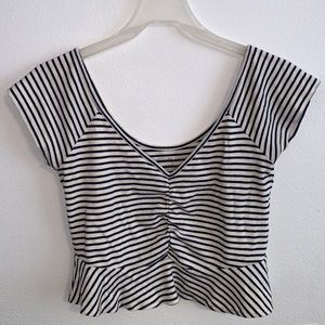 American Eagle navy white stripe peplum crop top